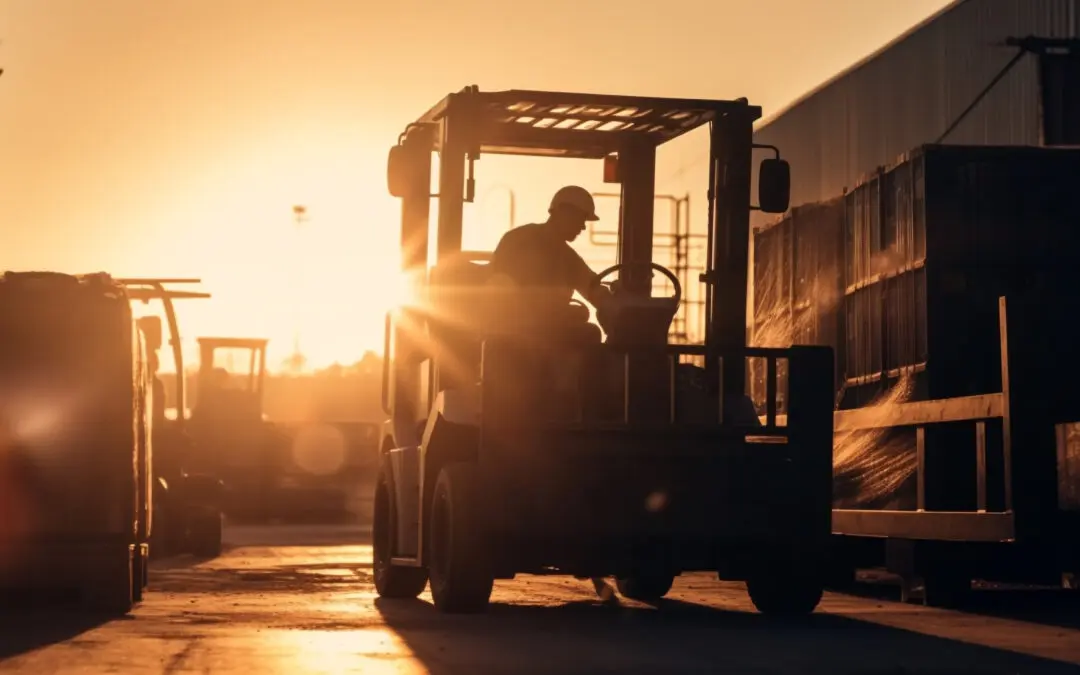 Man driving forklift in the hot sun highlighting forklift safety